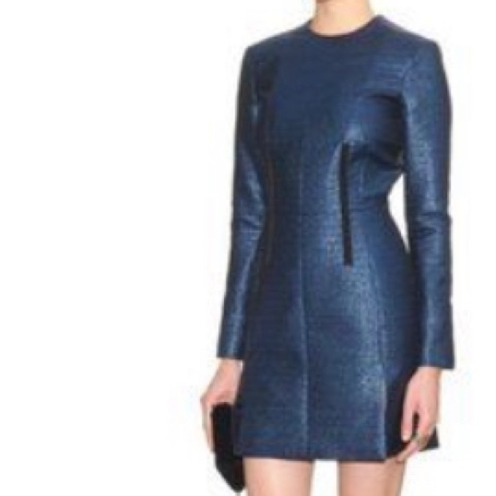 CARVEN metallic blue long sleeve mini dress